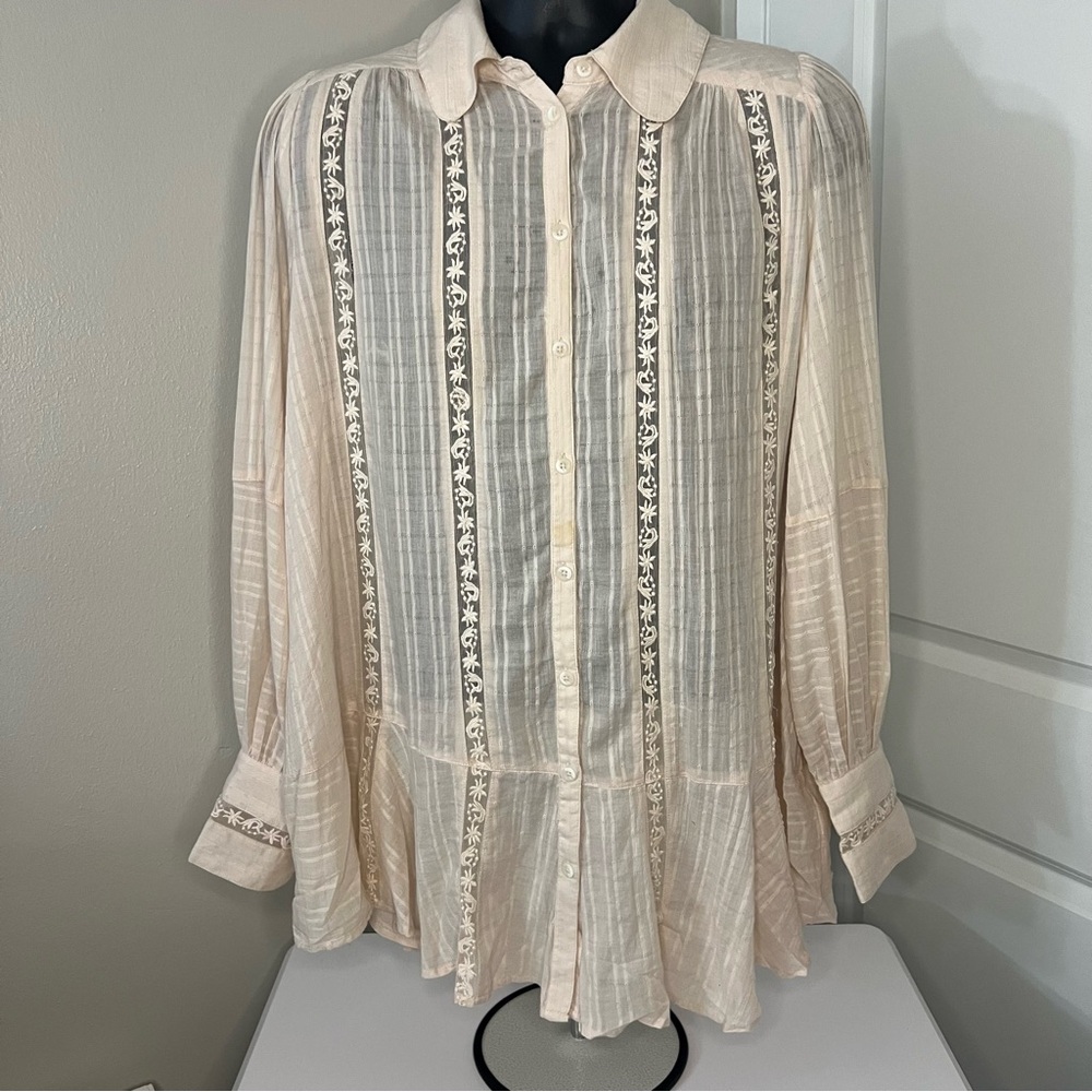 Free People Mikaela Button-Up Cotton Tunic in Champagne Toast NWT - Picture 2 of 4